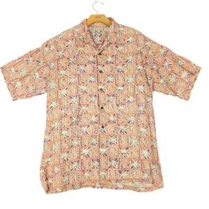 Kona Kai Trading Co Mens Large Orange Geometric‎ Tropical Floral Camp Shirt 0302